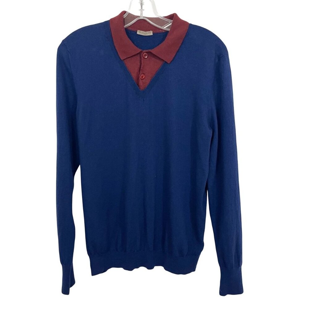 Bottega Veneta‎ Merino Wool Blue & Red Layered Pullover Sweater - Size 54, US 44